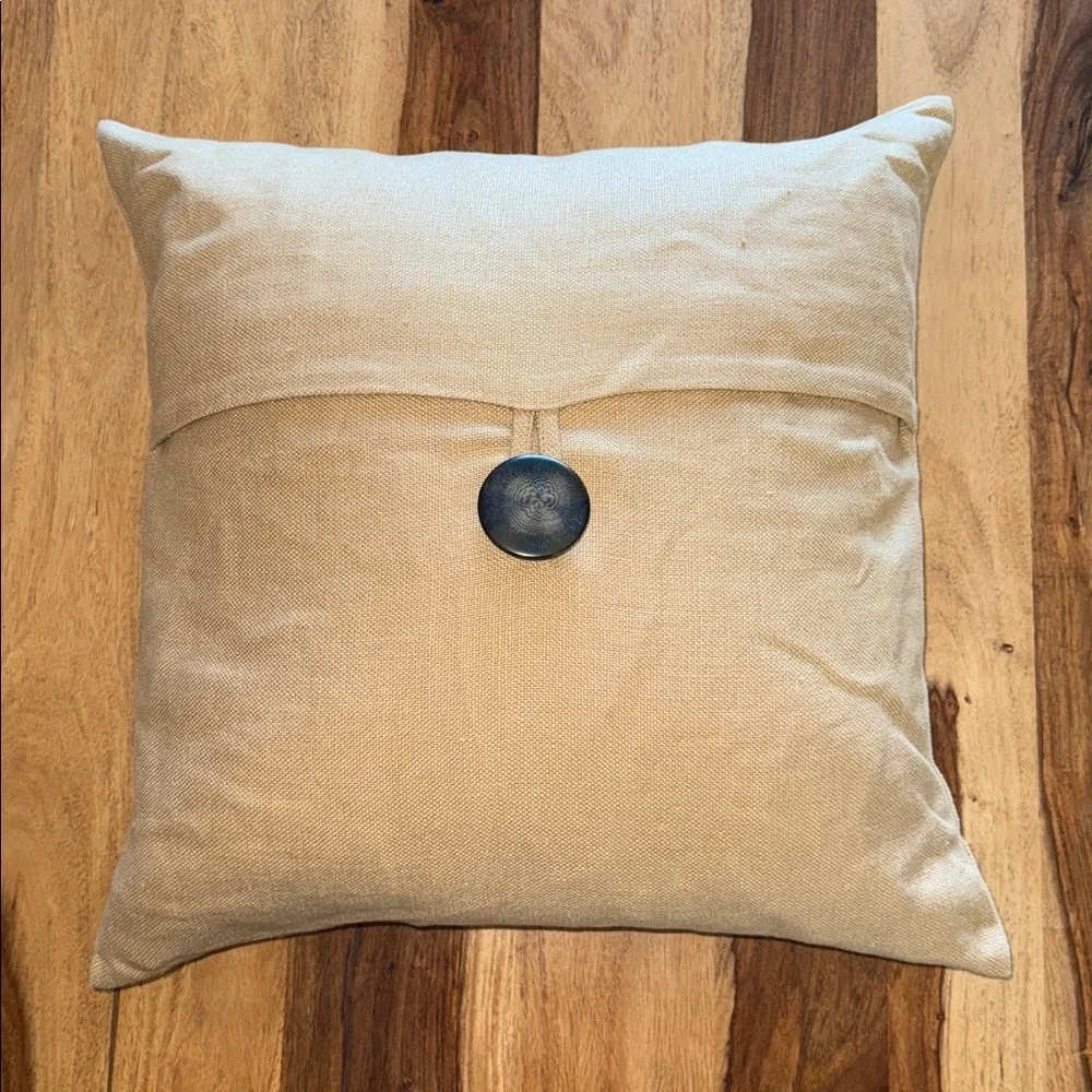 Pottery Barn Tan Linen Button Detail 18” x 18” Accent Pillow With Feather Insert
